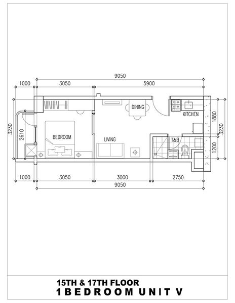 1 bedroom with balcony floor plan