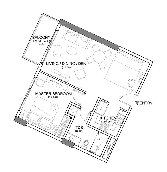 1 bedroom floor plan in rockwell
