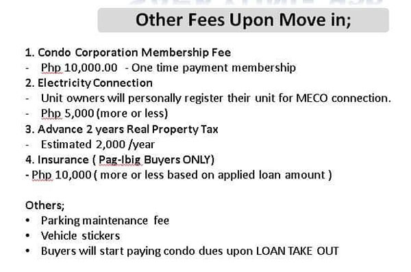 list of other fees upon move-in