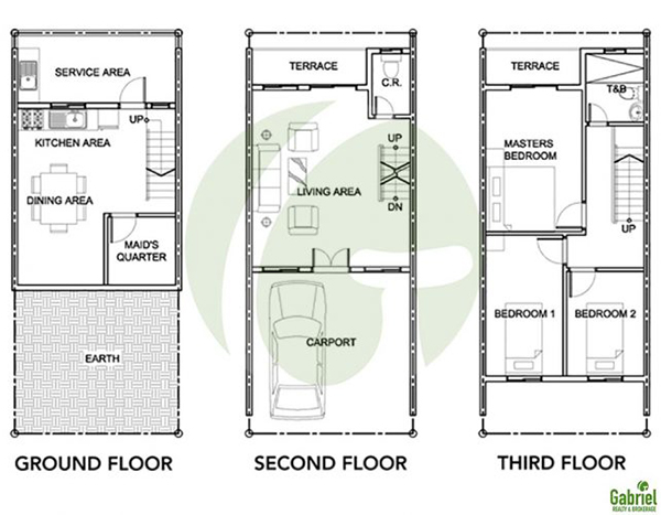 3 storey townhouse floor plan