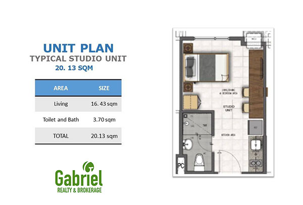 typical 21 sqm residential studio floor plan
