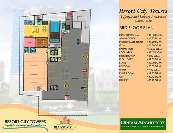 floor plan of the amenity area at the 3rd floor