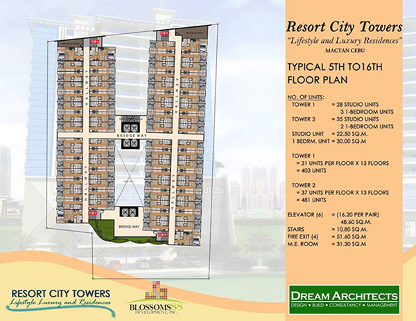 typical floor plan of the 5th to 16th floors