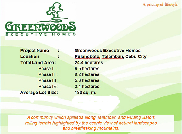 project details of Greenwoods Executive Homes Cebu