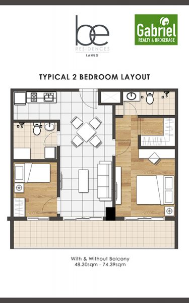 2 bedroom floor plan in be residences