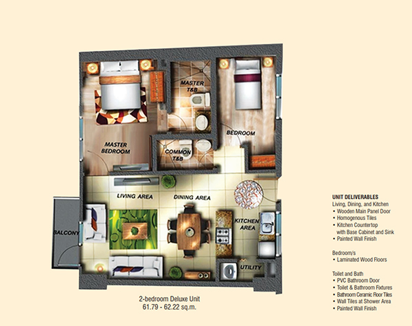 2 bedroom deluxe floor plan