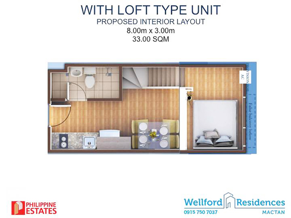 studio with loft type unit floor lay out