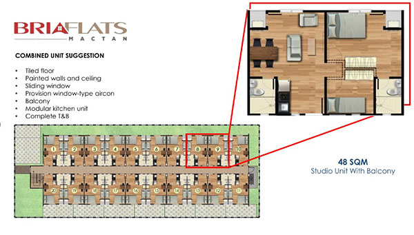 combined studio units in bria flats mactan