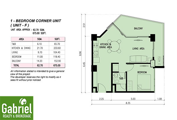 1-bedroom corner unit floor plan