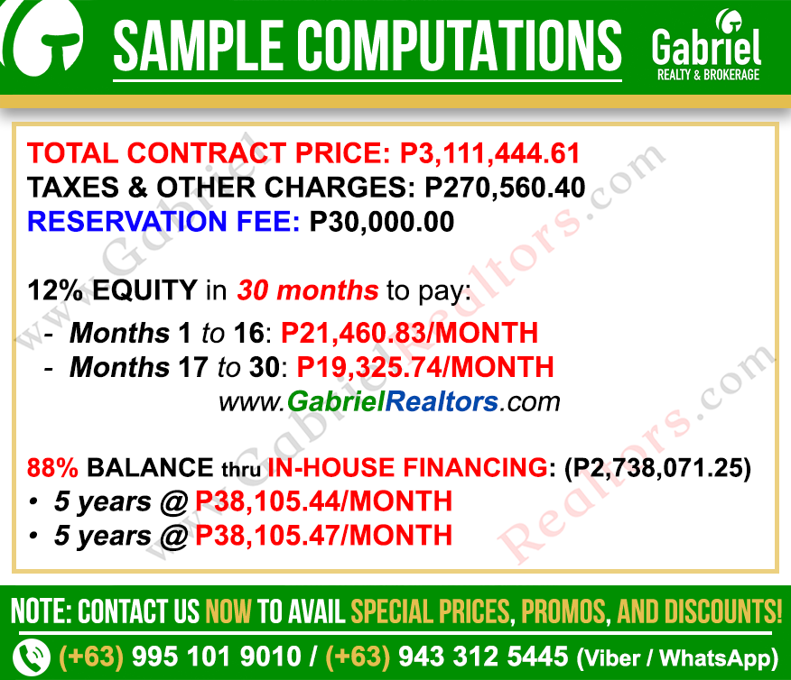 Royal Oceancrest Panglao 1 Bedroom Sample Computation