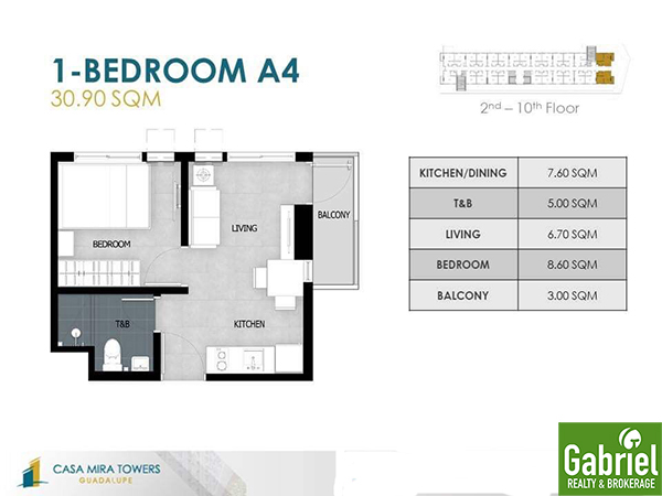 1 Bedroom floor plan - casa mira towers guadalupe