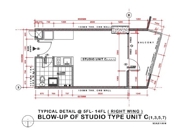 studio with balcony unit floor plan