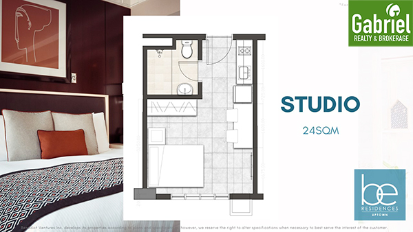 studio floor plan of be residences uptown
