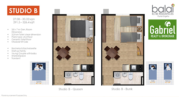 studio floor lay out in balai by be residences