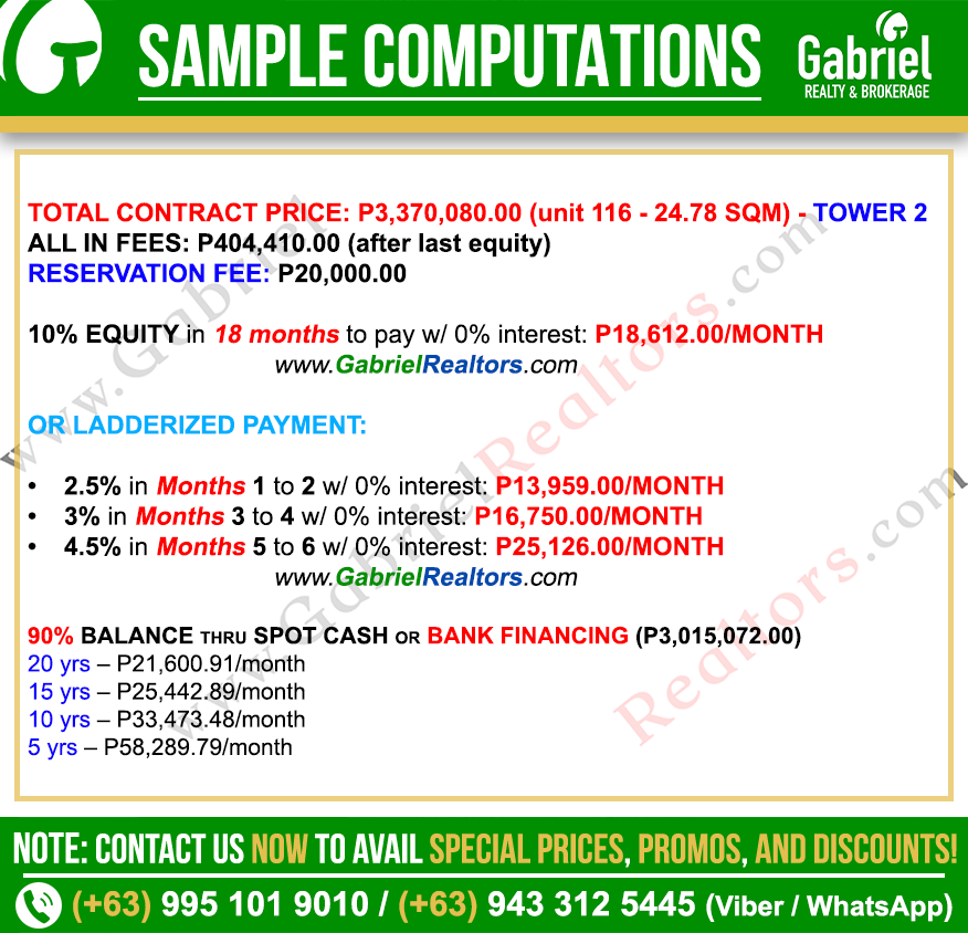 Antara Condominium Studio Sample Computation