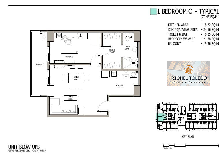 1 bedroom floor plan, grand residences north tower a