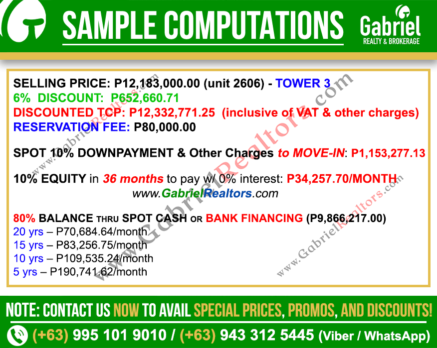 Avida Towers Riala Cebu 2 Bedroom Sample Computation