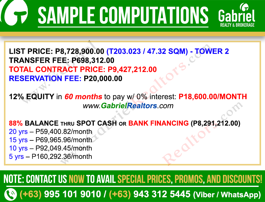 Costa Mira Beachtown Panglao 1 Bedroom Unit with Balcony Sample Computation