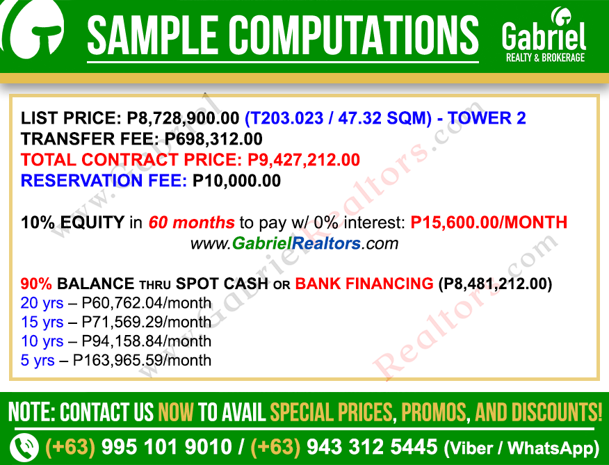 Costa Mira Beachtown Panglao 1 Bedroom Unit with Balcony Sample Computation