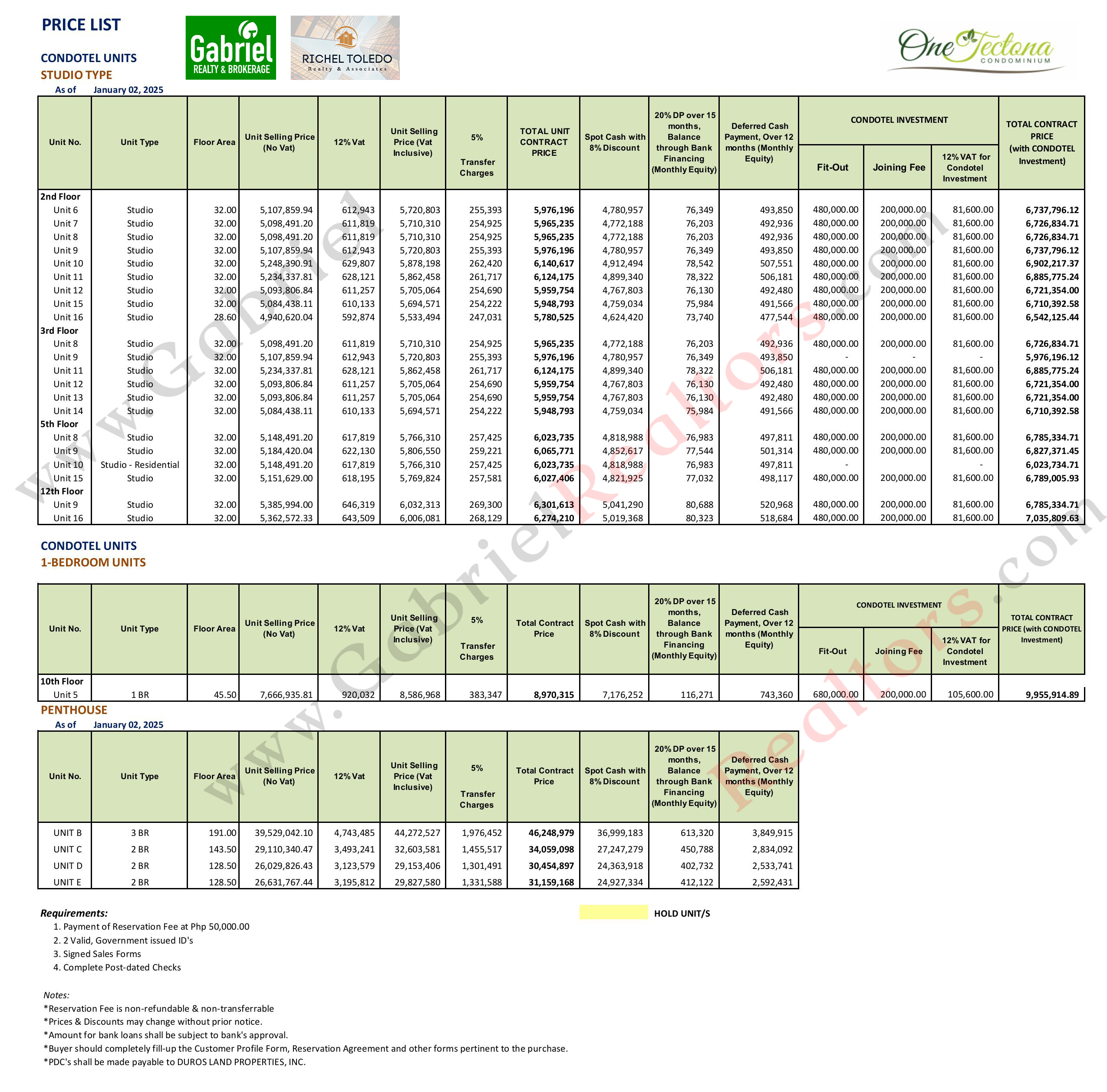 One Tectona Liloan January 2025 Pricelist