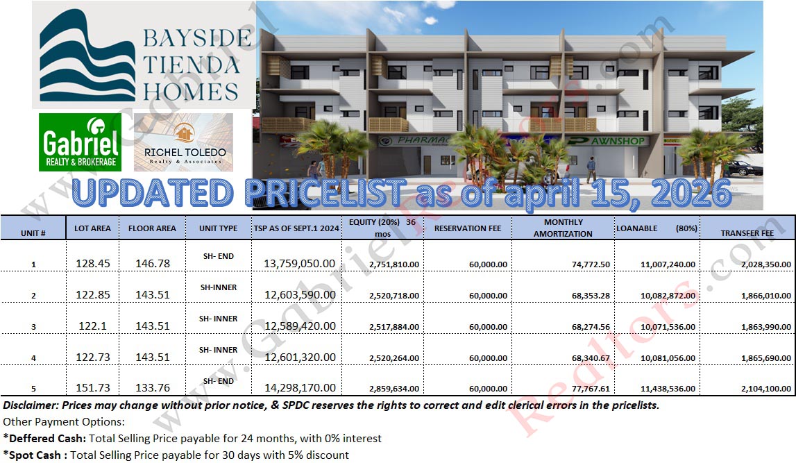 Bayside Tienda Homes Pricelist