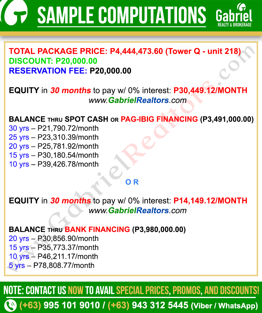 Plumera Mactan 1 Bedroom Unit Sample Computations