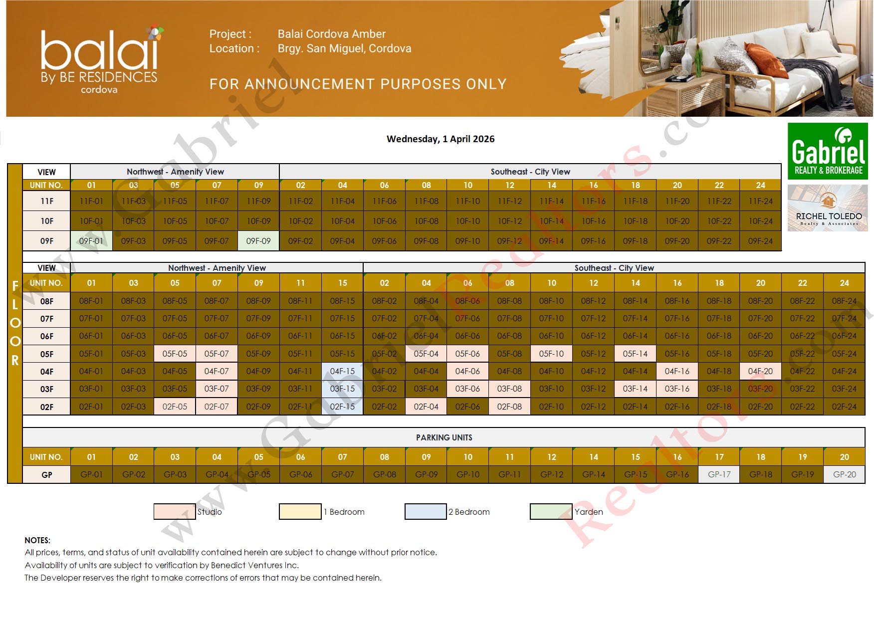 BALAI BY BE RESIDENCES CORDOVA Amber Availability Chart