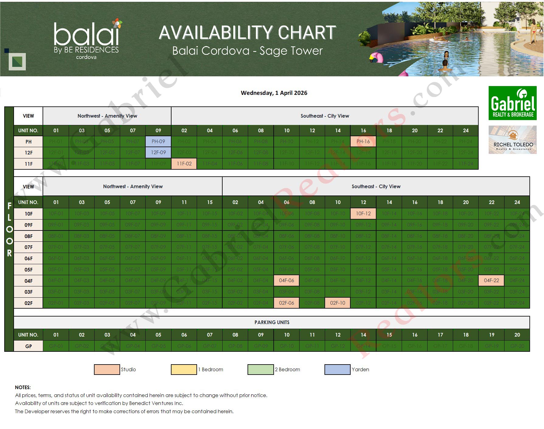 BALAI BY BE RESIDENCES CORDOVA Sage Availability Chart