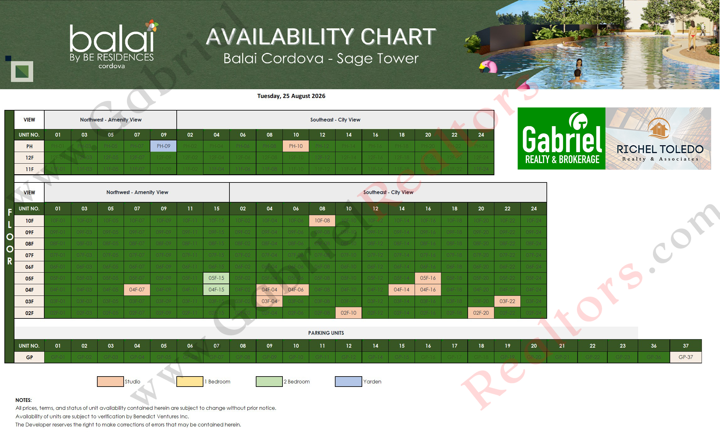 BALAI BY BE RESIDENCES CORDOVA Sage Availability Chart