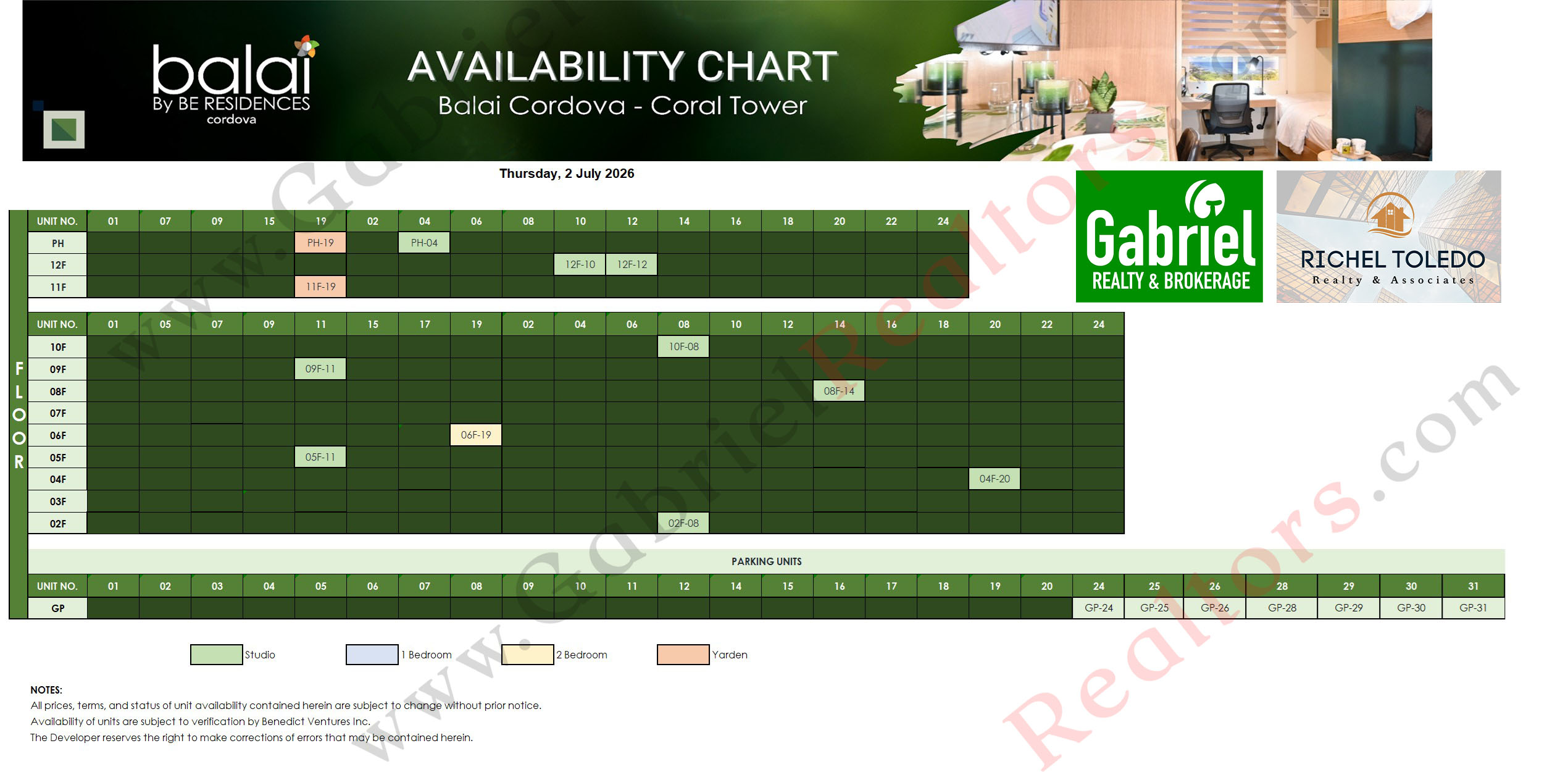 BALAI BY BE RESIDENCES CORDOVA CORAL Availability Chart