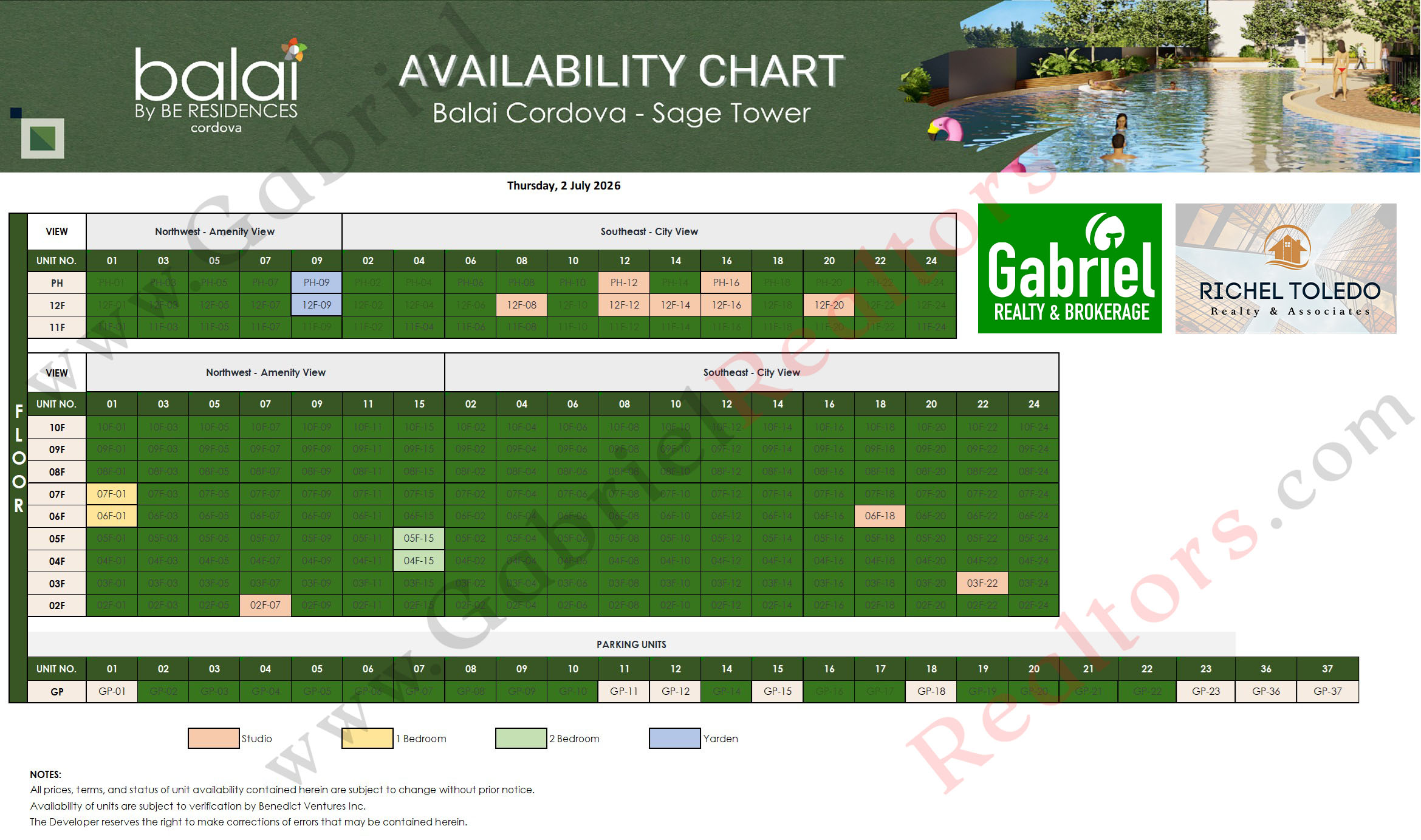 BALAI BY BE RESIDENCES CORDOVA Sage Availability Chart