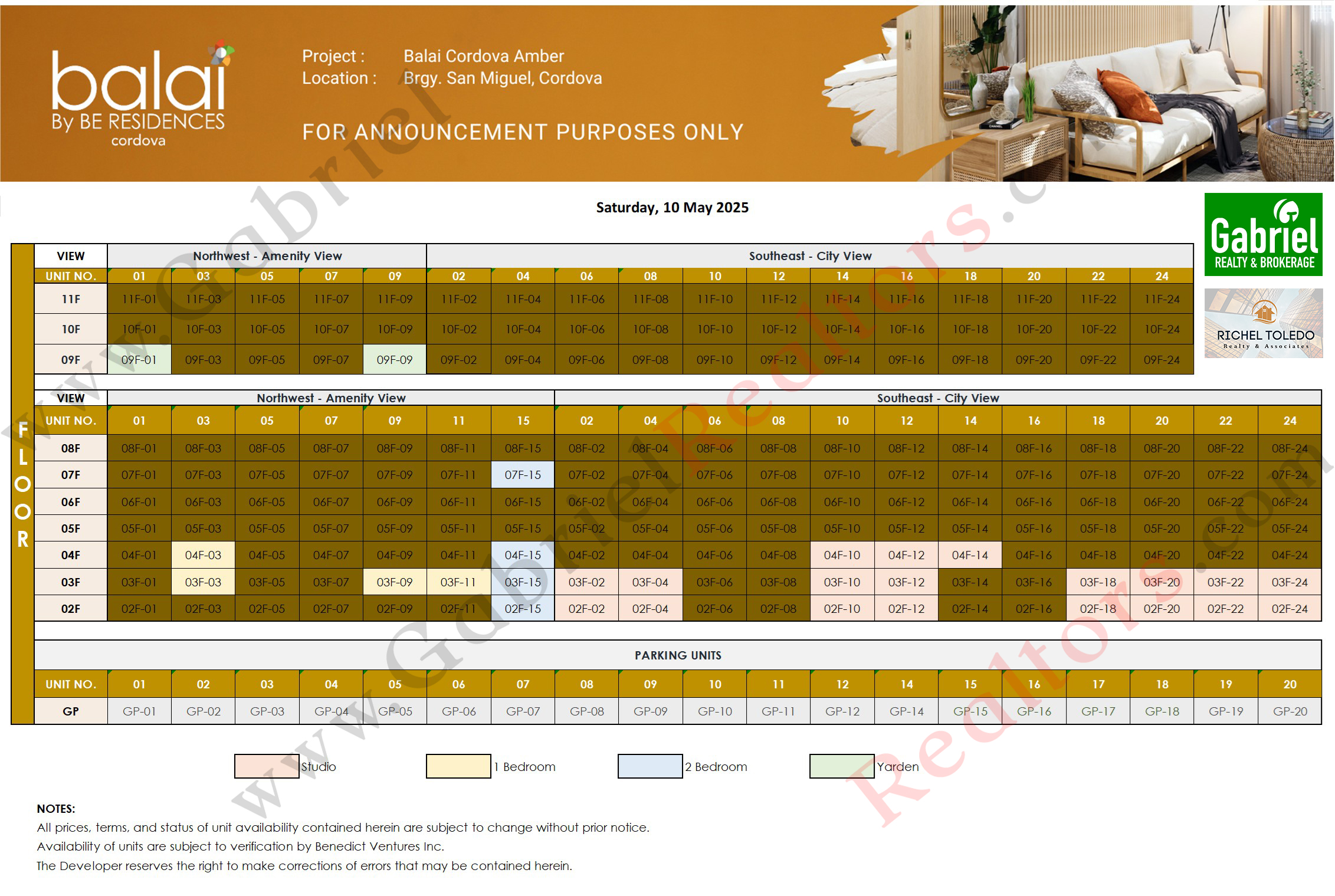 BALAI BY BE RESIDENCES CORDOVA CORAL Availability Chart