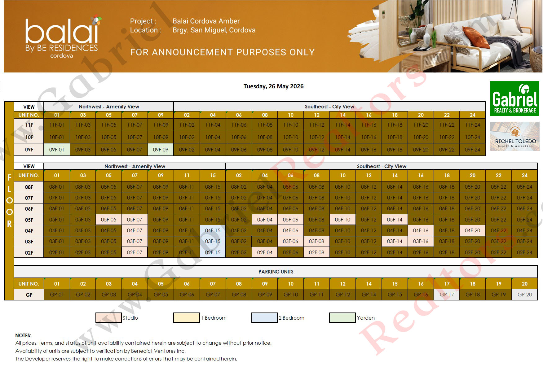 BALAI BY BE RESIDENCES CORDOVA Amber Availability Chart