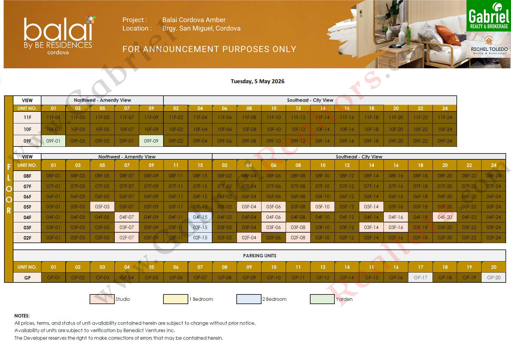 BALAI BY BE RESIDENCES CORDOVA Amber Availability Chart