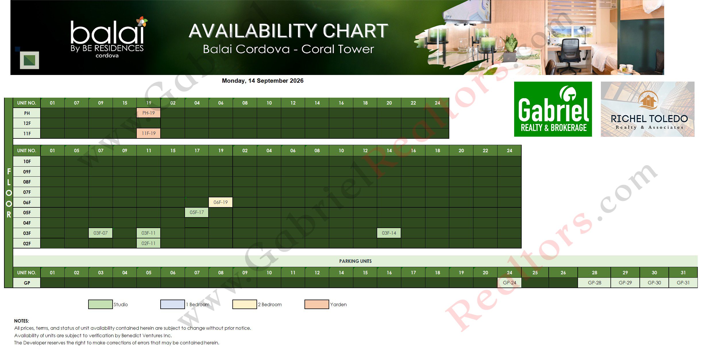 BALAI BY BE RESIDENCES CORDOVA CORAL Availability Chart