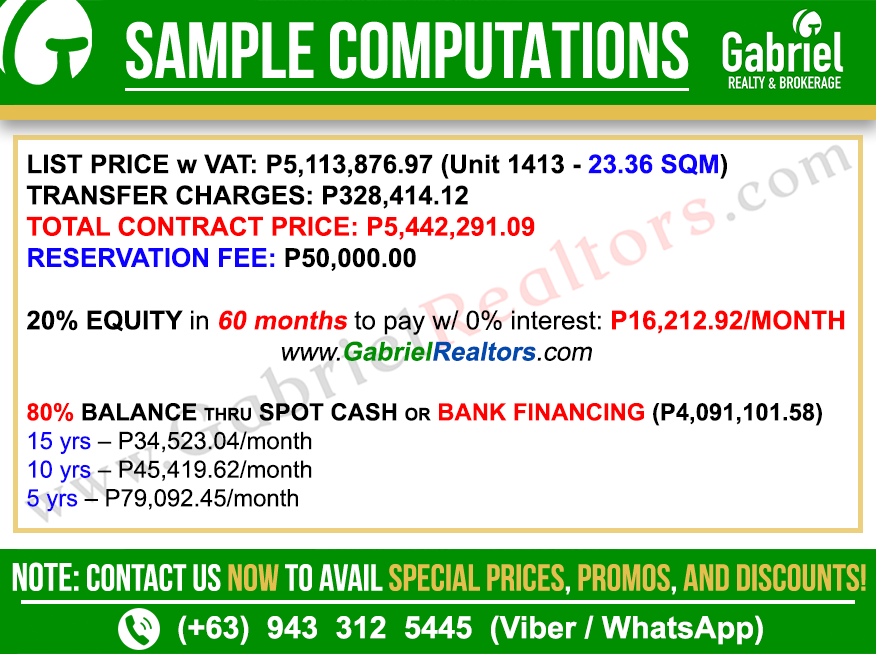 Le Mende Uptown Studio Unit Sample Computations