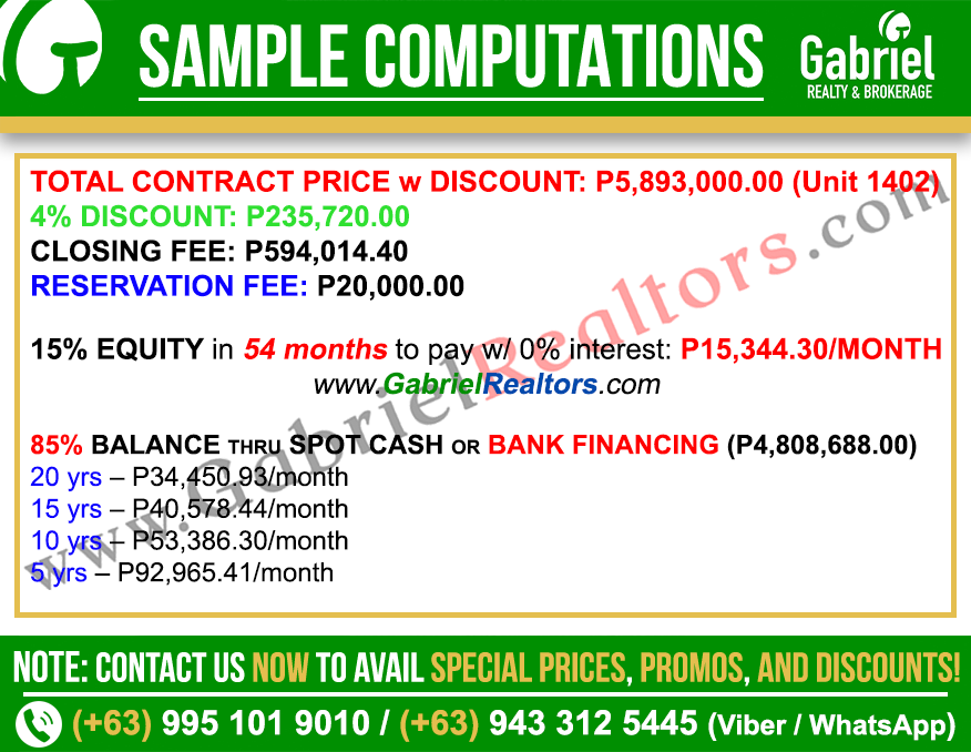 KALEA HEIGHTS CEBU 1 BEDROOM UNIT Sample Computation