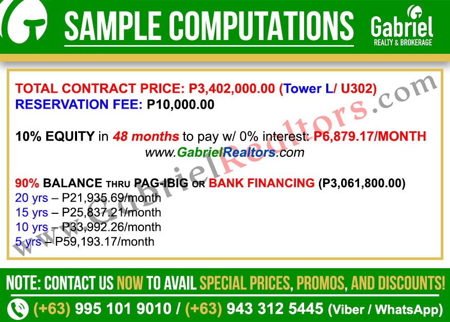 Primeworld District Standard 1 Bedroom Unit Sample Computation